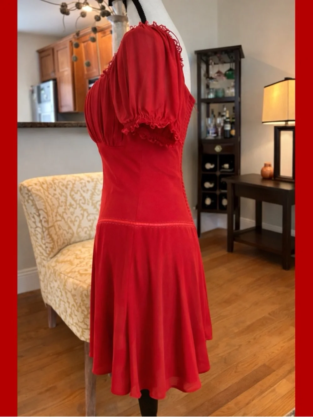 Reformation Ondine Red Puff Sleeve Sweetheart‎ Mini Dress Fit & Flare Size 10